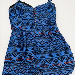 Blue Patterned Woman’s Small Button up Romper
